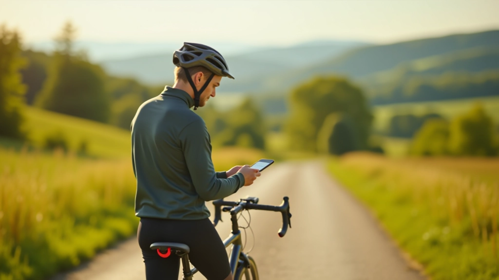 Cyklista kontrolující trasu během cesty